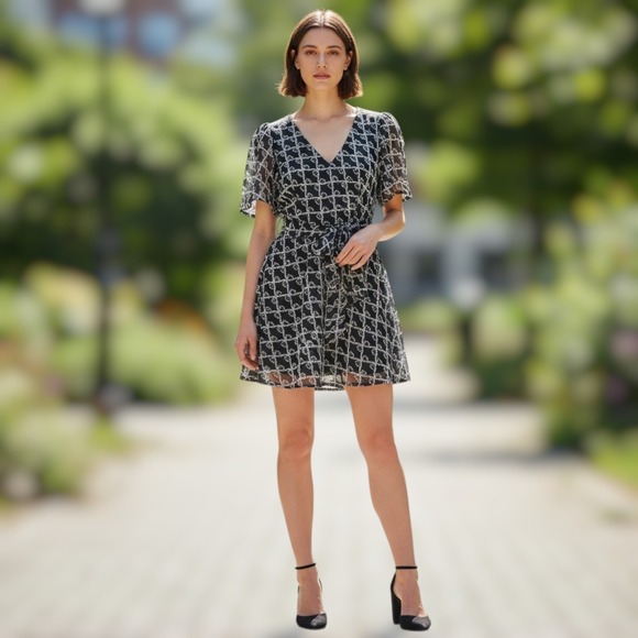 Lisa Says Gah Dresses & Skirts - Lisa Says Gah Olivia‎ Bow Mini Dress Women Embroidered Black White Short Sleeve